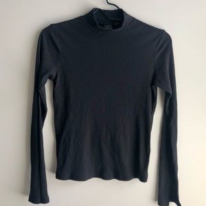 Zara Black Turtle Neck Ribbed Long Sleeve Top